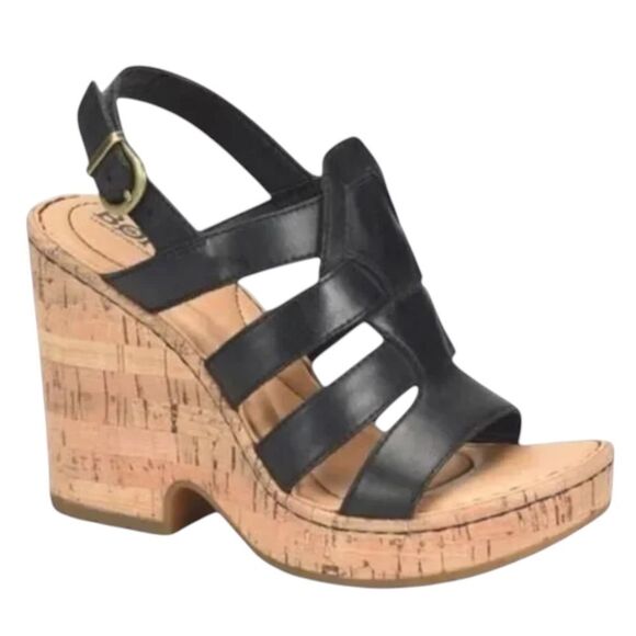 Born Shoes - Børn Bernese Cage Wedge Sandal In Black Leather